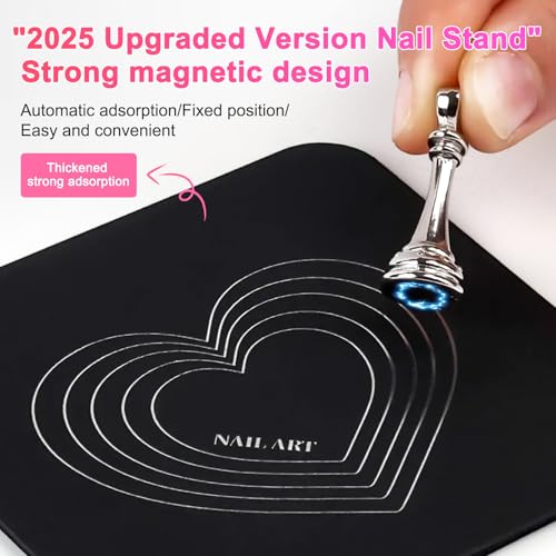 ANGNYA Grey Magnetic Nail Stand for Press-Ons, Reusable 10-Peg Display Holder with Mounting Tapes