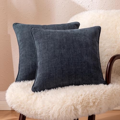 Amazon Basics Faux Linen Throw Pillow Covers, 18"x18", Navy Blue, Set of 2