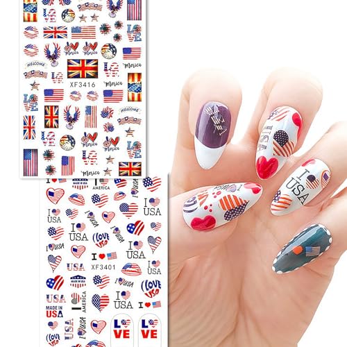 4th of July Nail Stickers Set - Patriotic American Flag Designs