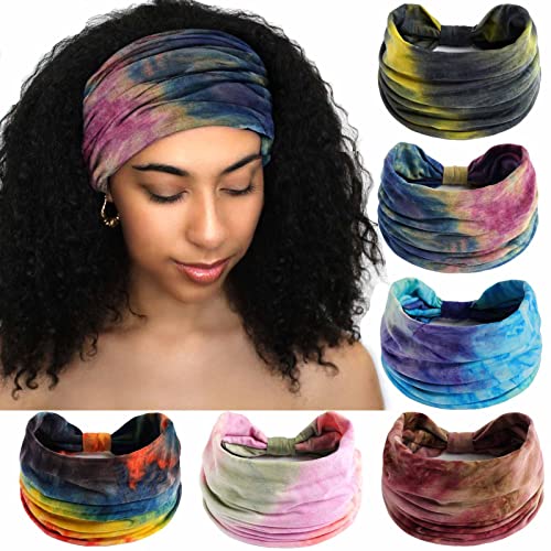 Stylish Tie Dye Knotted Turban Headbands - 6 Pcs Non-Slip Hairbands