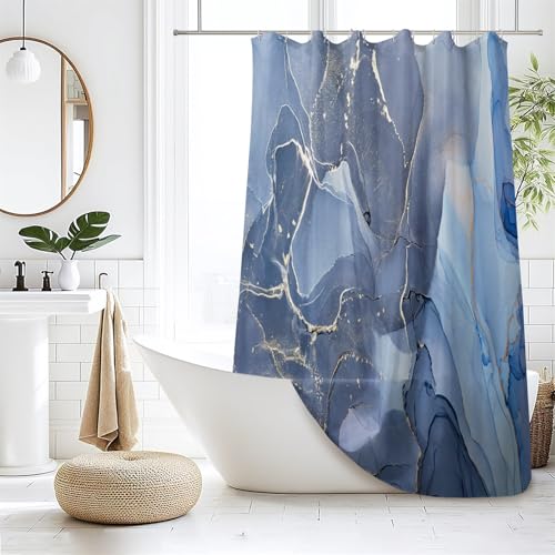 Luxury Blue Marble Shower Curtain - Waterproof Polyester, 36"W x 72"L