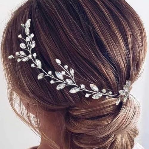 Silver Rhinestone Leaf Bridal Hair Vine | Elegant Wedding Hair Accessory