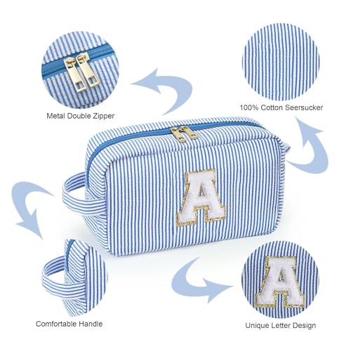 YOOLIFE Blue-C Initial Makeup Bag for Teen Girls - Personalized Toiletry & Cosmetic Case