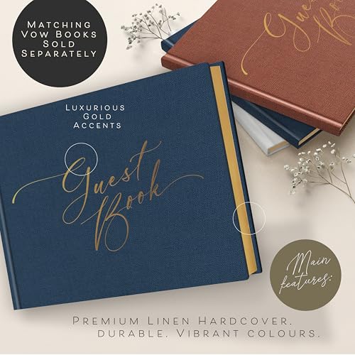 Elegant Navy Wedding Guest Book with Gold Foil Accents - 100 Pages