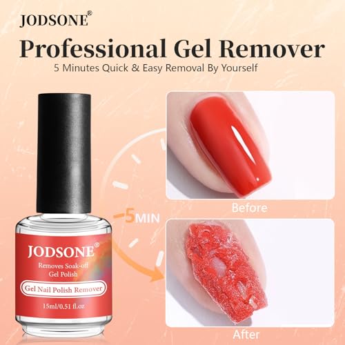 JODSONE 3Pcs Gel Nail Polish Remover Kit with Cuticle Oil & Latex Tape - No Soaking