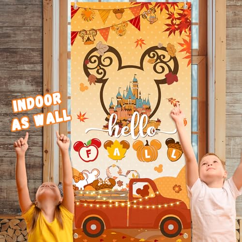 Hello Fall Mouse Pumpkin Door Cover - Thanksgiving Party Decoration