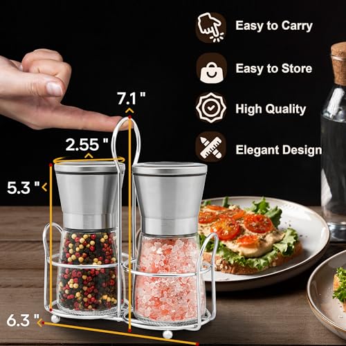 M JINGMEI Stainless Steel Salt and Pepper Grinder Set with Adjustable Coarseness
