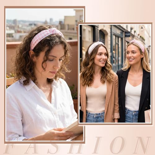 Knotted Headbands for Women - Pink Stripe 4 Pack, Non-Slip Design