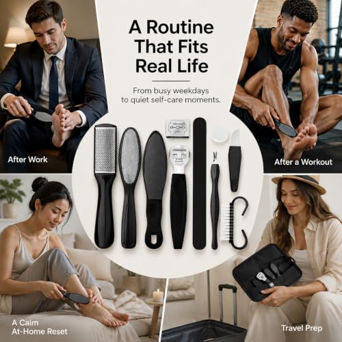 10-in-1 Pedicure Kit with Callus Shaver & Foot Files - Black