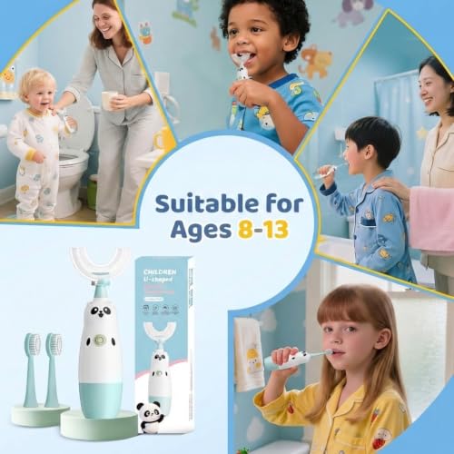 Meqtpomy Kids U-Shaped Electric Toothbrush, Panda Sonic Toothbrush for Ages 8-13