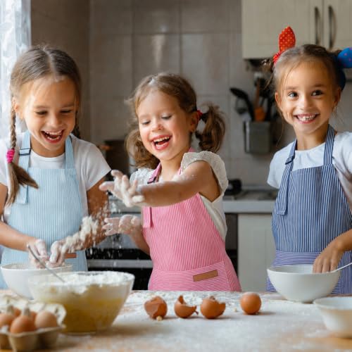 Adjustable Kids Cooking Apron Set - 3 Pack with Pockets