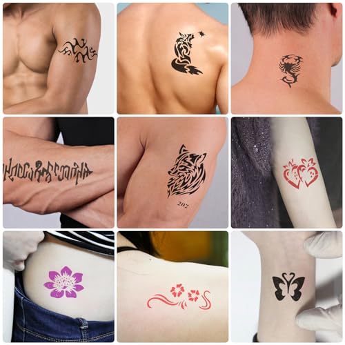 PFARRER 12-Bottle Temporary Tattoo Ink Kit with 49 Stencils
