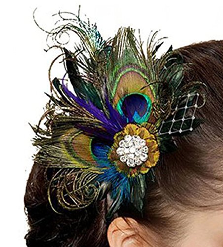 1920s Peacock Feather Fascinator Hair Clip - Vintage Gatsby Headpiece