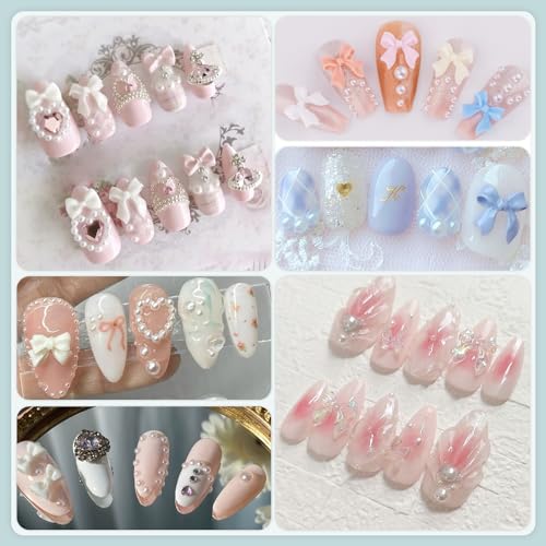 600 Pcs 3D Nail Bow Charms & Pearl Nail Gems Set - 8 Colors