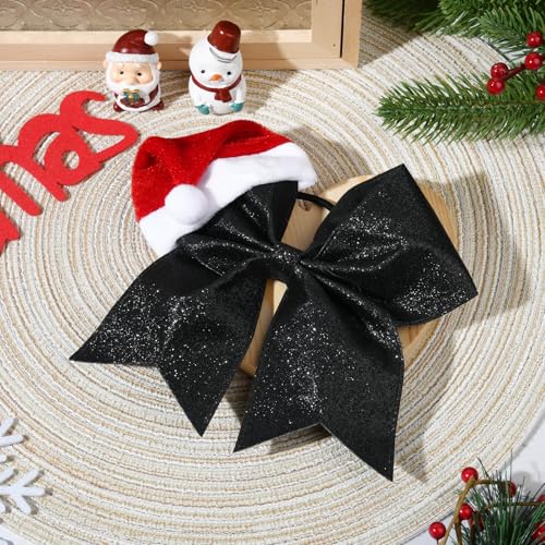 DEEKA Black Glitter Santa Hat Cheer Bow 7" Holiday Hair Accessory for Girls Women