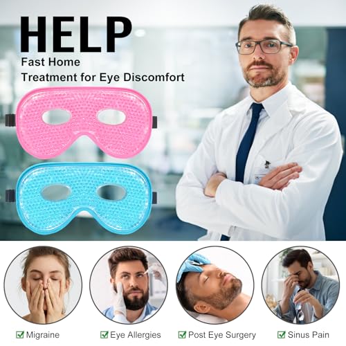 BeeVines XL Cooling Gel Eye Mask 2 Pack - Blue & Pink for Puffy Eyes