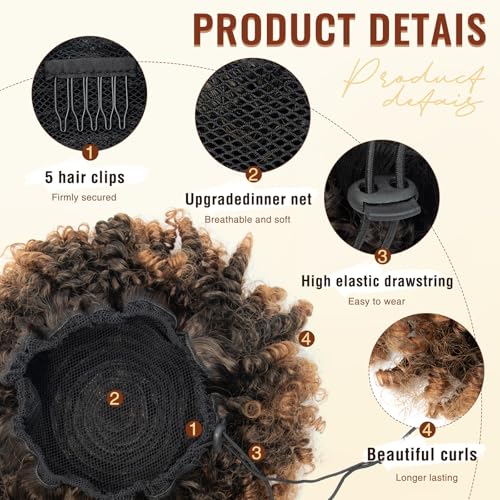 EonLuxe T1B30 10-Inch Afro Puff Drawstring Ponytail for Black Women - Thick Curly Hair Extension