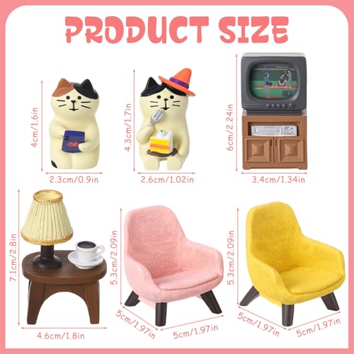 Miniature Cat Figurines Set - 6 Pcs Cute Desk Decor for Cat Lovers