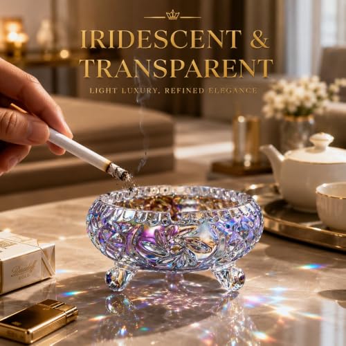 Crystal Glass Ashtray with 3 Notches - Elegant & Easy to Clean