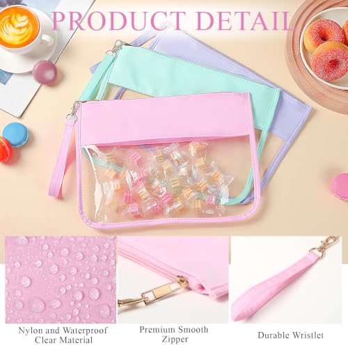 Sanwuta Clear Flat Zipper Makeup Pouch Set – 3 Colors: Pink, Green, Purple