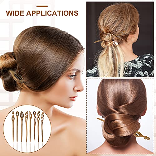 8 Pcs Handmade Sandalwood Hair Sticks - Vintage Chinese Style Hairpins