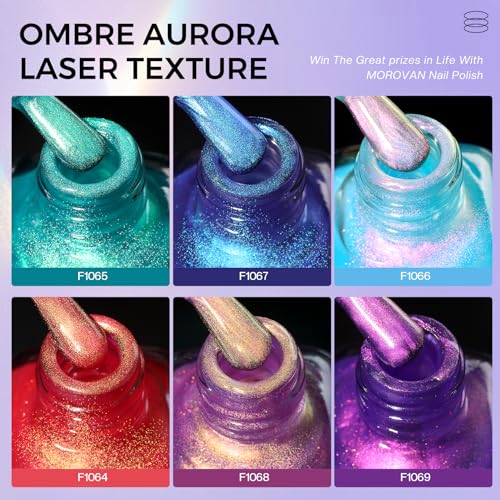 Morovan Ombre Nail Polish Set: 6-Piece Aurora Pearl Iridescent Glitter Kit