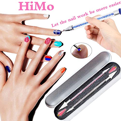 Pink & White Dual-Ended Nail Rhinestone Picker Tool with Extra Wax Heads & Storage Case
