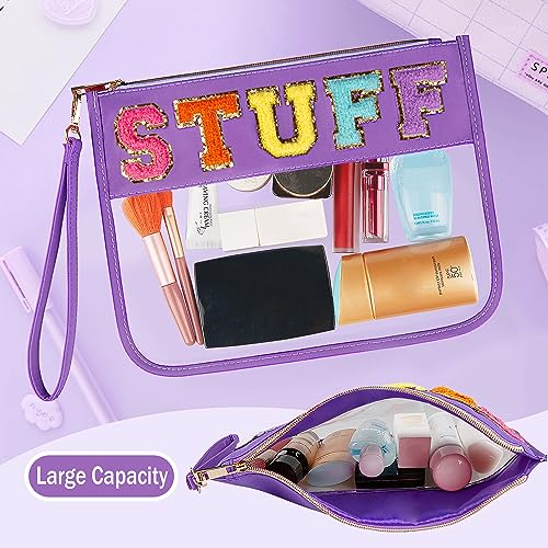 Purple Chenille Letter Makeup Bag - Waterproof Travel Cosmetic Bag