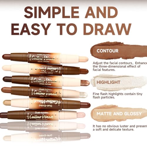odkpoaaa 2-in-1 Dual-End Contour & Highlighter Stick - Fair, Waterproof Makeup