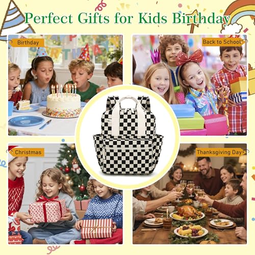 Corduroy Kids Backpack for Preschool & Kindergarten - Small, Black Checker