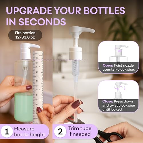 BRIGHTFROM Universal Shampoo & Conditioner Dispenser Pump Set for 12oz-33.8oz Bottles, Fits 28/410 Neck, Pack of 2