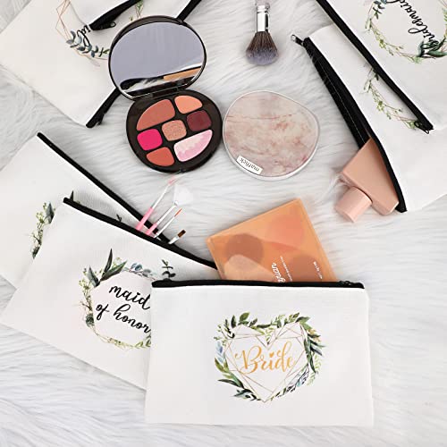 Weewooday 8 Pcs Bridesmaid Makeup Bags - Leaves Pattern