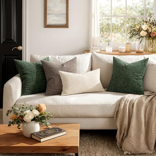 MIULEE Textured Chenille Pillow Covers 18x18 Beige - Set of 2