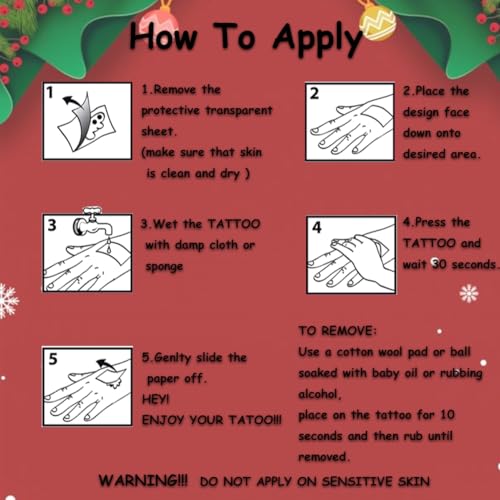 Glitter Christmas Temporary Tattoos for Kids - 74 Fun Designs
