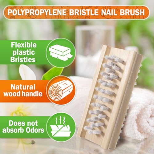 KONEX Non-Slip Wooden Nail Brush - Pack of 2 for Hand Scrubbing