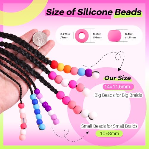TINKRSTUFF 160Pcs Soft Silicone Hair Beads Kit for Braids with Beader Tool