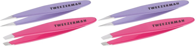 Tweezerman Mini Slant and Point Tip Tweezer - Tweezers Set for Eyebrows, Travel Tweezers for Eyebrows, Facial Hair, (Pack of 2)