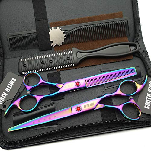 Smithking 7.0 Inch Rainbow Hair Cutting & Thinning Shears Set with Case & Combs