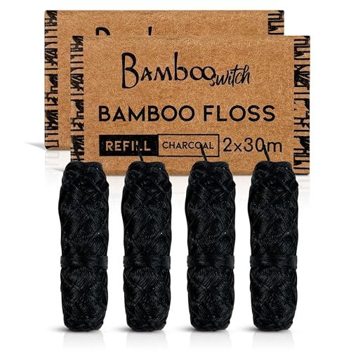 Bamboo Charcoal Dental Floss Refills - Eco-Friendly Vegan Floss, 4 Spools