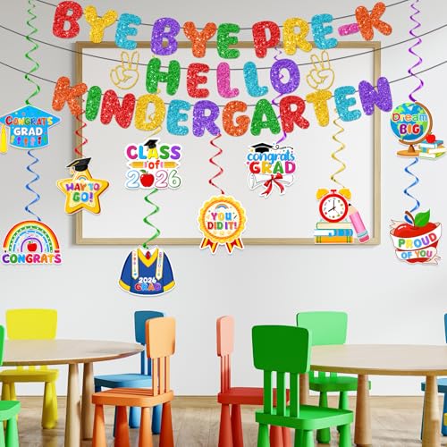 Pre-K Graduation Decorations Set with Banner and Hanging Swirls