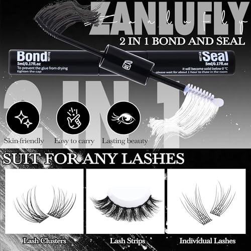 Waterproof Lash Glue with Bond & Seal Dual-Ended Applicator - Strong Hold, Long-Lasting Eyelash Adhesive for DIY Lash Extensions