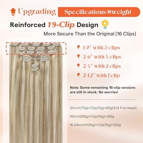 Sunny Hair Clip in Hair Extensions Real Human Hair 120g Remy Hair Clip in Extensions for Women Human Hair Extensions Dark Golden Blonde Highlights Light Blonde 18 Inch