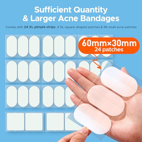 TKTK Hydrocolloid Pimple Patches, 124 Count XL Acne Strips (Pack of 2)