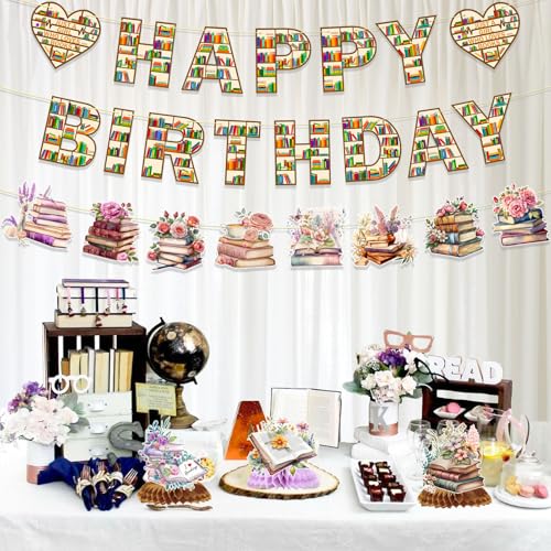 Book Themed Birthday Party Decorations with Honeycomb Centerpieces