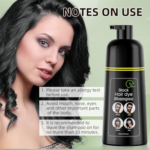 COSMTEK Black Hair Dye Shampoo - Semi-Permanent Color, 400ml