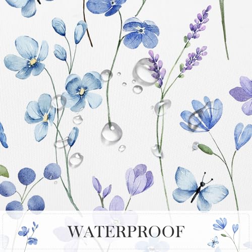 Litabel Watercolor Floral Shower Curtain - Blue Butterfly Design, 72x72 Waterproof