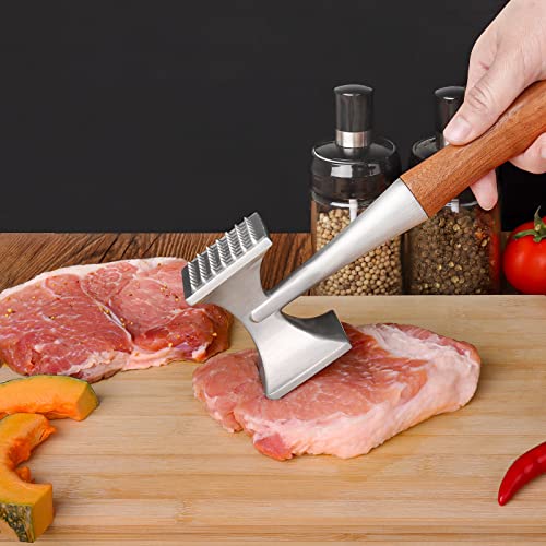 Heavy Duty Meat Hammer with Wooden Handle - 2-in-1 Tenderizer