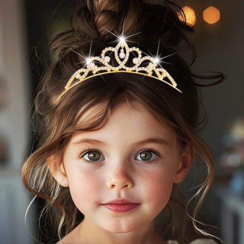 Kilshye Gold Rhinestone Princess Tiara Headband for Girls - Pack of 1