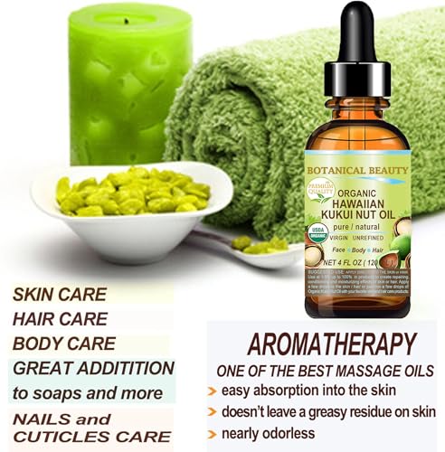 Botanical Beauty Organic Kukui Nut Oil - 100% Pure Cold-Pressed for Skin, Hair & Body