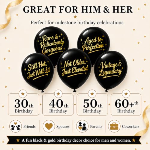 Funny Black Birthday Balloons for Adults - Humorous Party Decorations